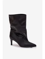 Dámské nazouvací kotníkové boty na jehlovém podpatku – černé