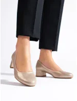 Praktické zlaté  lodičky dámské na plochém podpatku