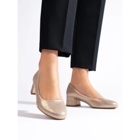 Praktické zlaté  lodičky dámské na plochém podpatku