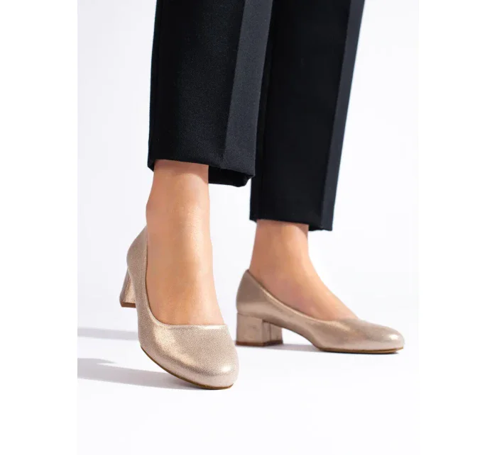Praktické zlaté  lodičky dámské na plochém podpatku