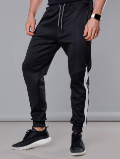 Černo-bílé pánské teplákové kalhoty se vsadkami (8K172)