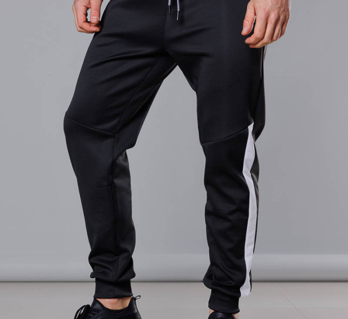 Černo-bílé pánské teplákové kalhoty se vsadkami (8K172)