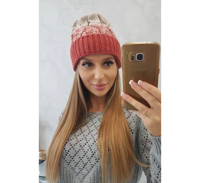 Dámská čepice Samara K346 červená+béžová Dámská čepice Samara K346 červená+béžová