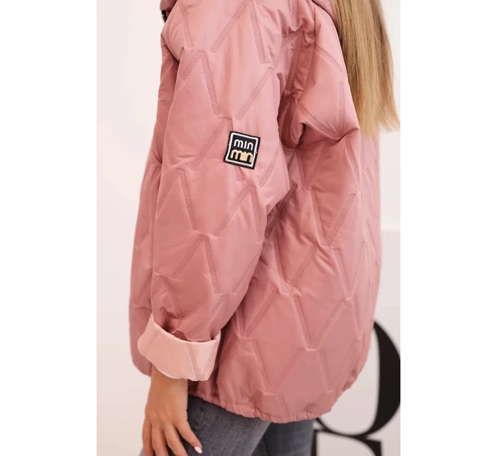 Dámská prošívaná bunda s kapucí tmavě růžová