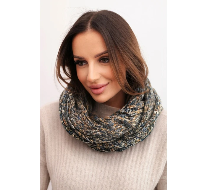 Dámský vlněný melírovaný silný zimní šál KN24 jeansový+khaki