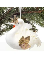 DEKORATIVNÍ ZÁVĚSNÁ CETKA LABUŤ 17CM PERLEŤOVÁ KŘÍDLA