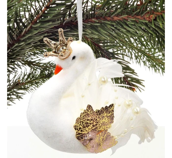 DEKORATIVNÍ ZÁVĚSNÁ CETKA LABUŤ 17CM PERLEŤOVÁ KŘÍDLA