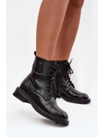 Kožené dámské workery s ozdobným detailem model 21714643 Černé - Maciejka