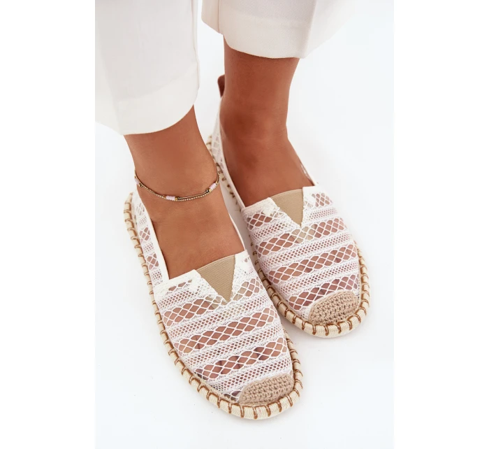 Dámské krajkové espadrilky se síťkou – bílé