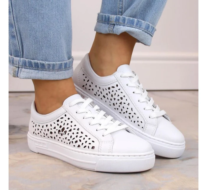 Skórzane buty W białe model 22018131 - Rieker