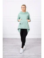 Mikina s kapucí s dlouhým zadním dílem tmavě mátová