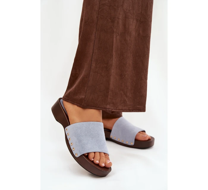 Dámské pantofle se zlatými sponami modré model 21918761 - Boto Dámské pantofle se zlatými sponami modré model 21918761 - Boto