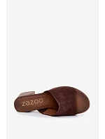Kožené Semišové Dámské Pantofle Na Podpatku model 22140987 Čokoládové - Zazoo