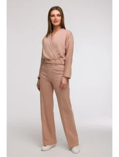 Široké kalhoty s předními  mocca model 21047275 - BeWear