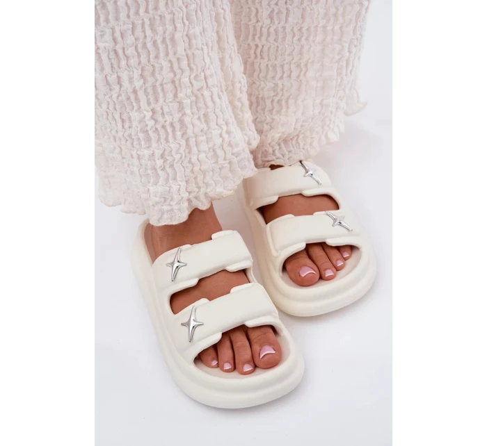 Dámské pěnové pantofle na platformě – ecru