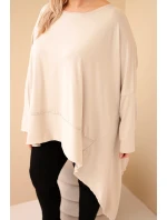 Dámská tunika Plus Size z bavlny s asymetrickým lemem béžová Dámská tunika Plus Size z bavlny s asymetrickým lemem béžová