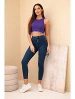 Dámský krátký žebrovaný top z bavlny s ozdobnými třásněmi fialová