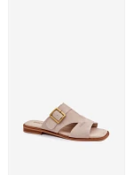 Semišové dámské nazouváky na plochém podpatku s přezkou Big Star TT274476 Béžové