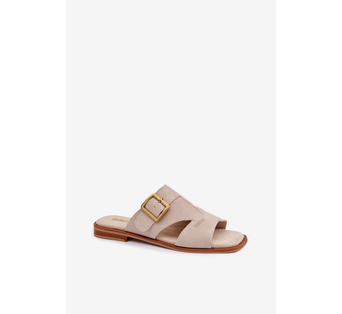 Semišové dámské nazouváky na plochém podpatku s přezkou Big Star TT274476 Béžové