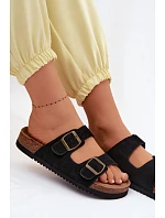 Kožené semišové dámské pantofle s přezkami černé model 22125572 - Boto