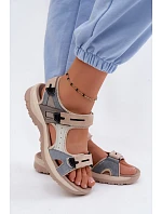 Kožené dámské sandály ve sportovním stylu McKeylor 95414 Béžovo-modré