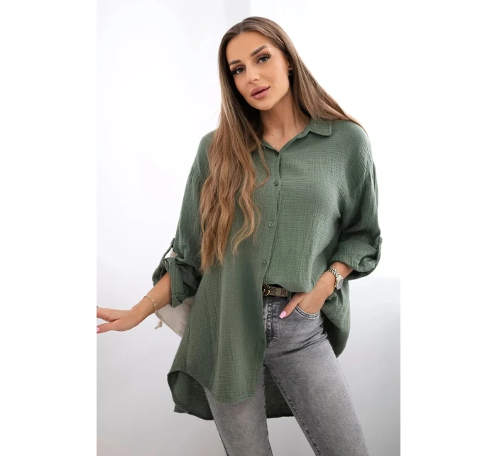 Bavlněná mušelínová košile khaki