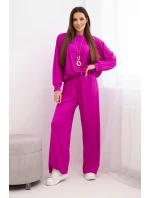 Dámská souprava viskózová mikina s přívěskem a široké kalhoty tmavě fialový