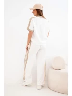 Dámský komplet s polo mikinou a širokými kalhotami máslový camelový