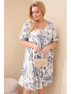 Dámské viskózové šaty Plus Size s krátkým rukávem a model 22043098 střihem béžová - K-Fashion
