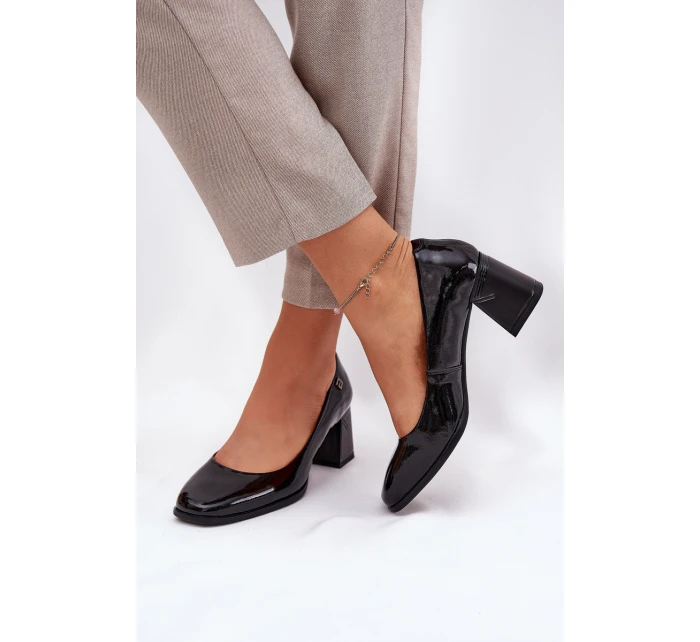 Kožené Lakované Na Podpatku  Černé model 21691298 - VINCEZA