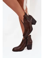 Zateplené dámské kotníkové boty na vysokém podpatku z eko kůže čokoládové talianské