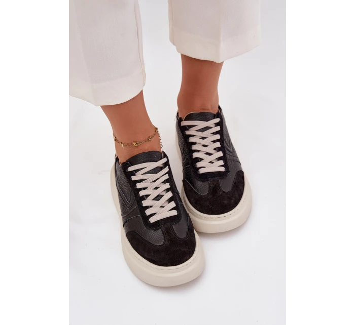Kožené dámské tenisky na platformě Panterka Zazoo N1263 Černé