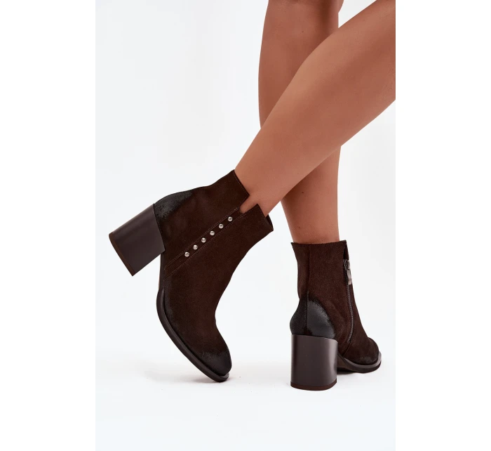 Dámské kotníkové boty z přírodního semiše na podpatku Zazoo 1136 čokoládové