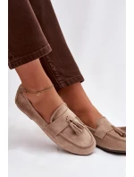 Dámské mokasíny s podrážkou a třásněmi Béžové model 21919048 - Boto