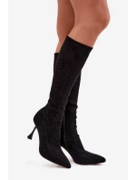 Dámské kozačky na jehlovém podpatku – černé Dámské kozačky na jehlovém podpatku – černé