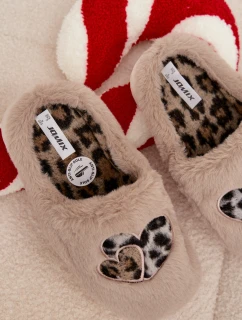 Dámské chlupaté papuče srdíčka – béžové Amandra