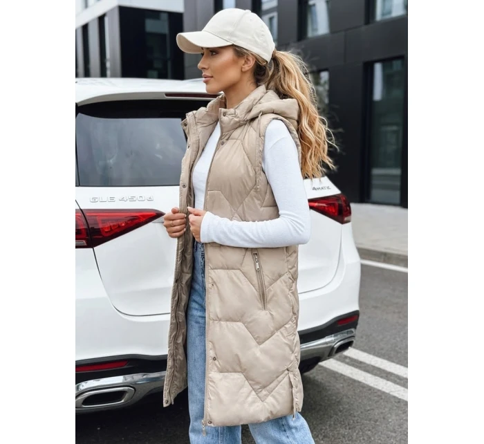 Dámská dlouhá prošívaná béžová vesta FashionStreet TY5265