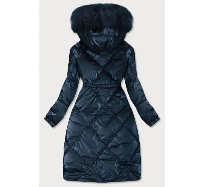 BŁYSZCZĄCA PIKOWANA KURTKA DAMSKA ZIMOWA GRANATOWA model 21242415 - MENGERZI