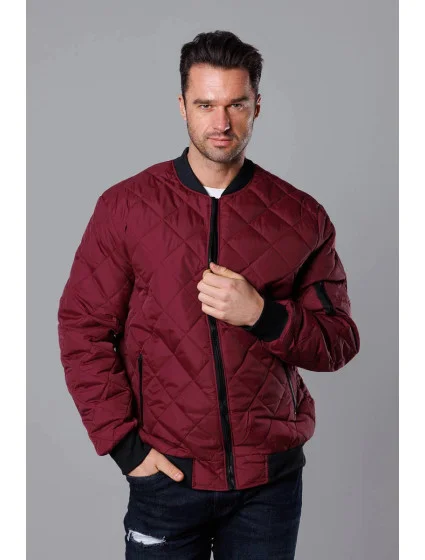 Pánská prošívaná bunda typu "bomber" ve vínové bordó barvě model 18344884 - J.STYLE Pánská prošívaná bunda typu "bomber" ve vínové bordó barvě model 18344884 - J.STYLE