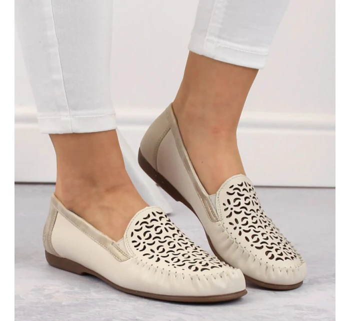 Kožené pohodlné polobotky Rieker W RKR658 beige