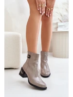 Lakované Boty Na Podpatku Zateplené MR880-093 Šedé