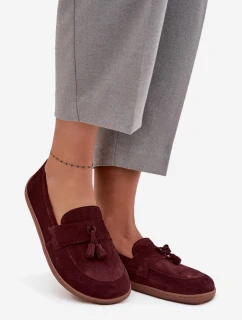 Kožené semišové mokasíny typu barefoot Zazoo – bordó