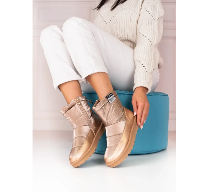 Trendy zlaté  sněhule dámské bez podpatku