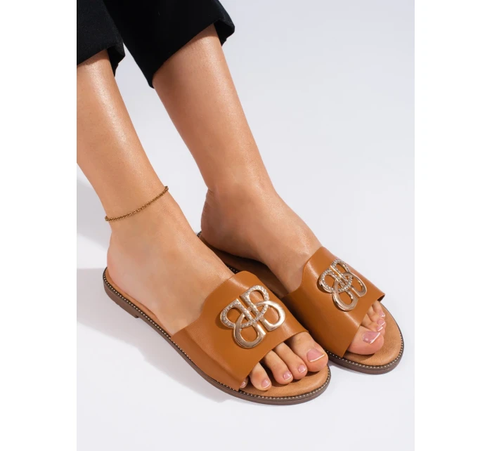 Výborné dámské hnědé nazouváky bez podpatku Výborné dámské hnědé nazouváky bez podpatku