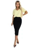 667-1 Přiléhavá pruhovaná midi sukně s vysokým pasem - černá 667-1 Přiléhavá pruhovaná midi sukně s vysokým pasem - černá