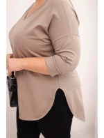 Dámská bavlněná blůza Plus Size s výstřihem do V a ohrnovacími rukávy fango Dámská bavlněná blůza Plus Size s výstřihem do V a ohrnovacími rukávy fango