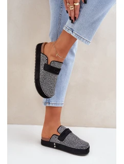 Dámské pantofle zdobené zirkony na platformě černé model 21683239 - Boto