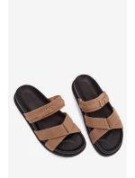 Dámské pantofle s pásky a zlatým přezkou tmavě béžové model 21954632 - Boto