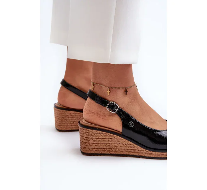 Dámské patentované sandály na klínku Sergio Leone Black Dámské patentované sandály na klínku Sergio Leone Black