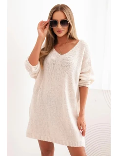 Dámská sukýnka Plus Size vlněná s výstřihem do V světlá béžová